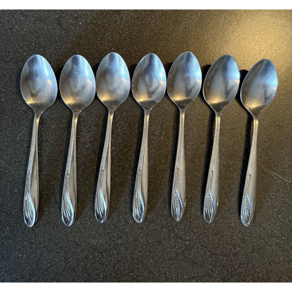 Vintage Castle Court Wheat Tablespoons Japan Stainless Lot of 7 Retro Spoons